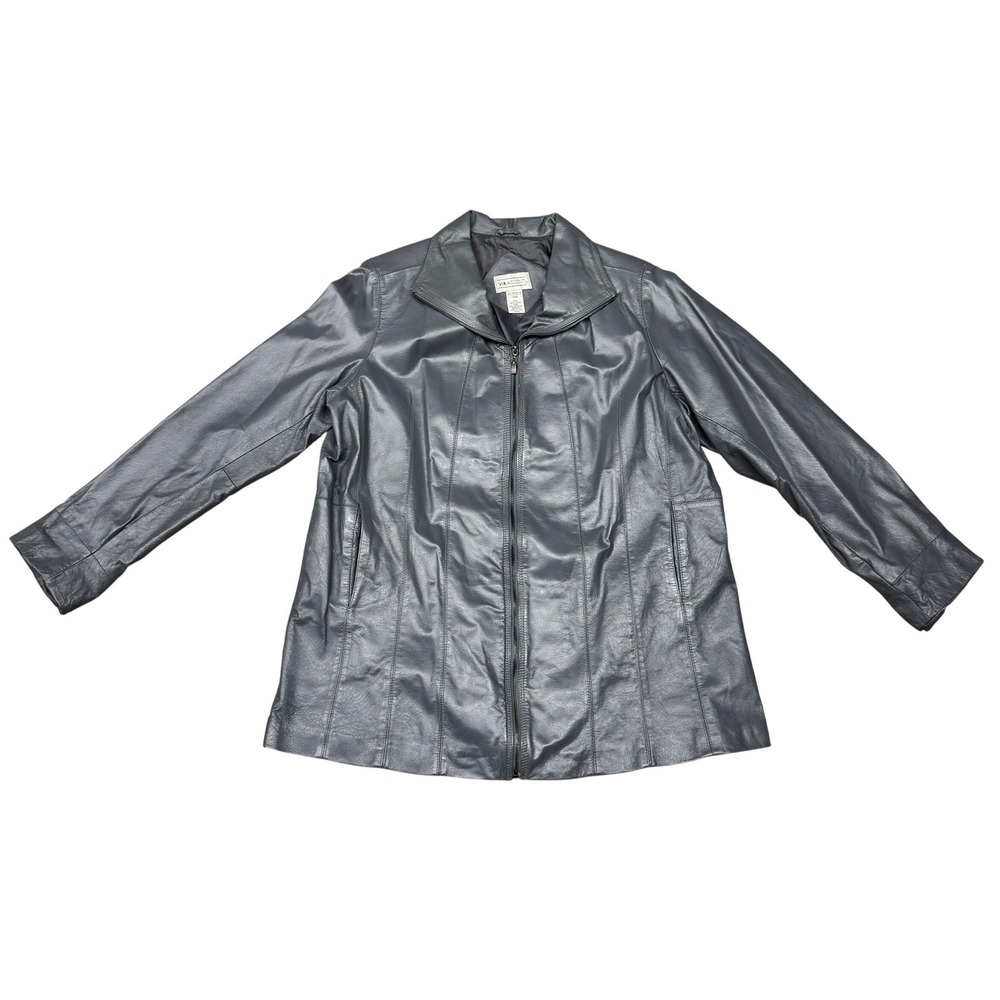 Size 20W - Vintage Via Accenti Gray Leather Jacket Full Zip
